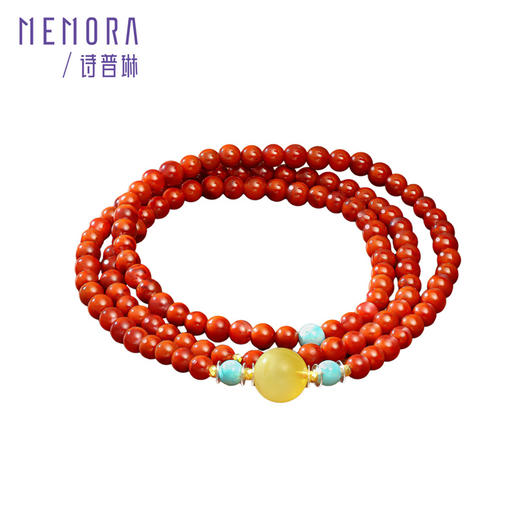 【新品首发】三圈南红手链 中国风黄色18k金珠蜜蜡绿松石手串手链女士礼物MEMORA诗普琳MB005602 商品图4