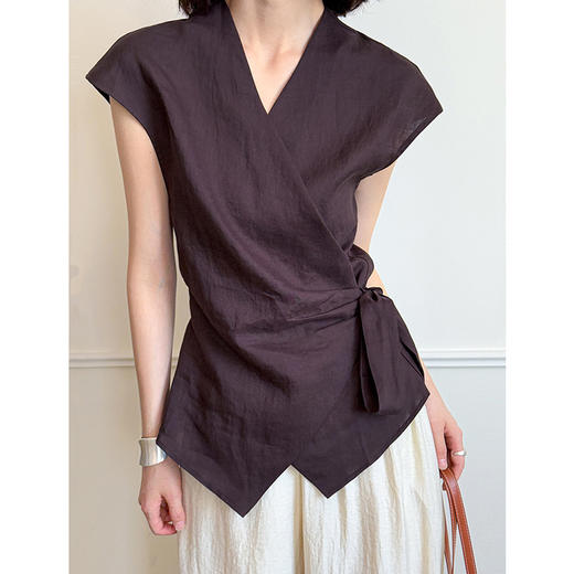 雀说夏季新款时尚休闲苎麻衬衫女不规则背心百搭上衣AL8011 商品图3