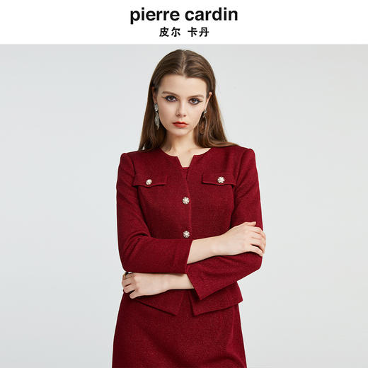 [皮尔卡丹女装]连衣裙春夏红色碎花中长款轻薄时尚裙子 商品图4