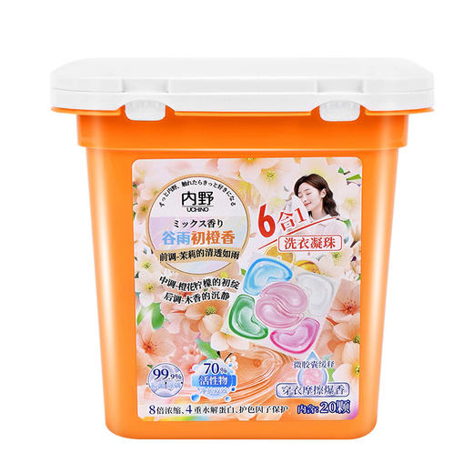 uchino内野6合1洗衣凝珠 | 浓缩配方、8倍洁净力、高效洁净、持久留香、99.9%除螨除菌 商品图1