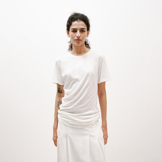 NUTH白色松弛感棉麻堆叠感宽松短袖T恤女 商品图1