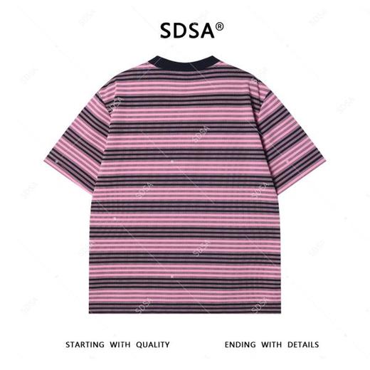 T3707夏季高级感新款男士潮牌撞色条纹刺绣短袖T恤宽松潮流百搭上衣 商品图5