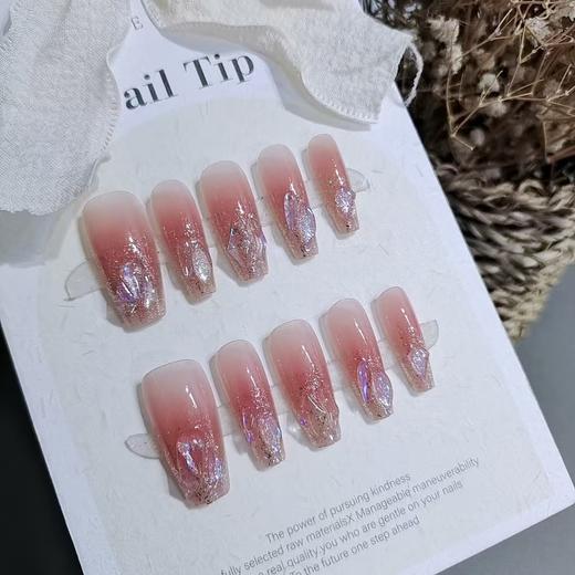 【中短梯显白穿戴甲】10片S189紫光钻闪中梯/短梯显白闪粉腮红钻甲手工假指甲片。ry 商品图1