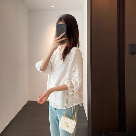 灵动呼吸感品质棉麻亚麻女装！100苎麻重工刺绣小衫V领衬衫！ 商品图1