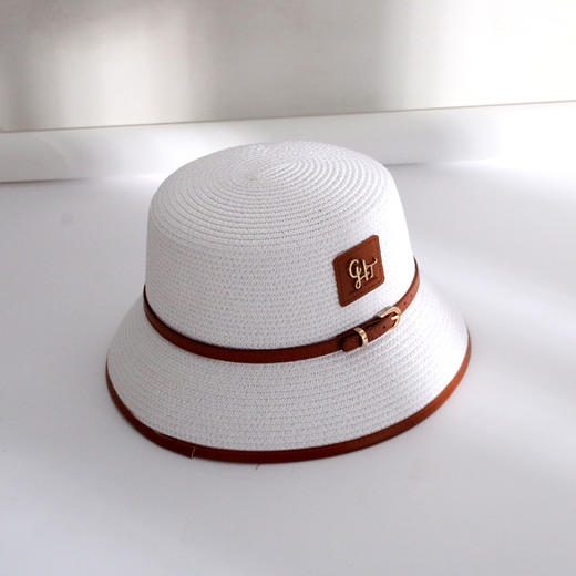 雀说平顶草帽女士英伦风小盆帽短檐网红皮带沙滩帽包边防晒遮阳帽AL51363 商品图7