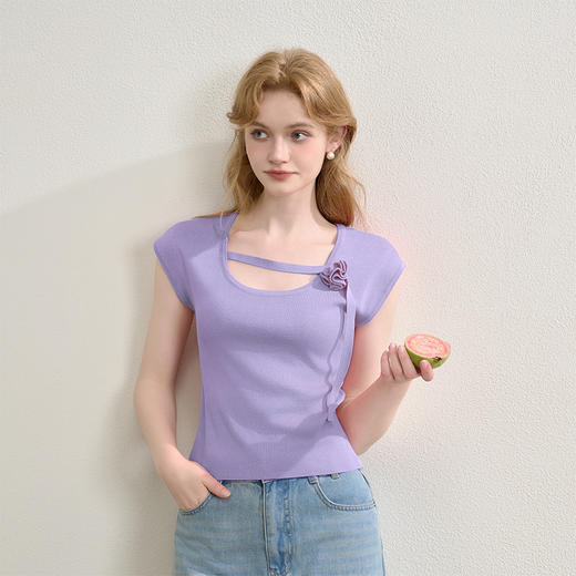 【立体花朵】设计感优雅弹力针织衫女夏季修身背心上衣V0050973 商品图2