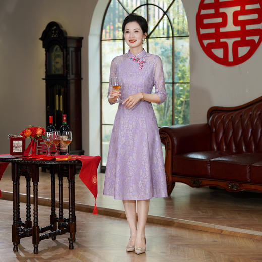 HYX-25-268夏季新款高级感旗袍连衣裙婚礼国潮婚宴装结婚气质短袖 商品图3