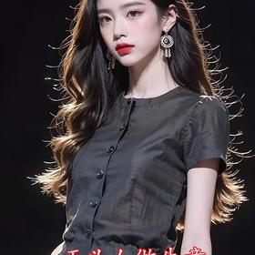 MZ1716今年流行爆款衬衫轻奢高级感别致漂亮法式独特黑色短袖上衣女夏季