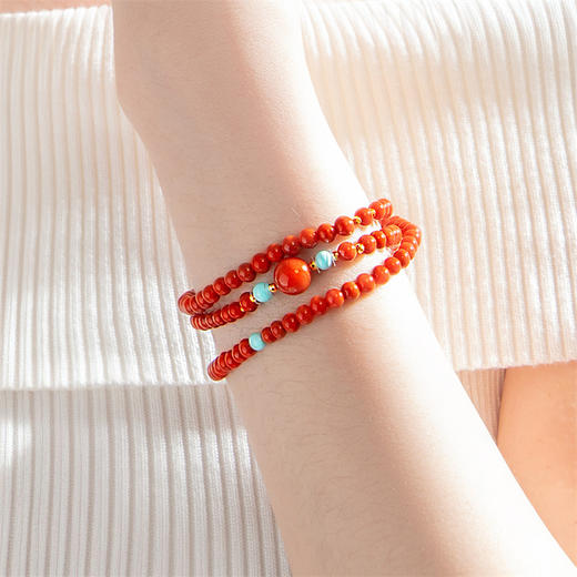 【新品首发】三圈南红手链 中国风黄色18k金绿松石手串手链女士礼物MEMORA诗普琳MB005502 商品图2