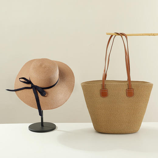 雀说条纹单肩通勤草编包包新款大容量休闲时尚女海边沙滩托特包ALBB1002 商品图8