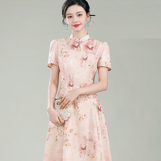 XGT-Q25018书蝶2025春夏装新款改良新中式国风伴娘服气质旗袍连衣裙 商品图3