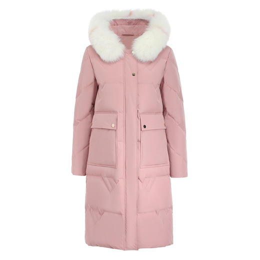 6912701330871 FIVE PLUS冬装拼色狐狸毛领长款羽绒服女收腰连帽外套 商品图0