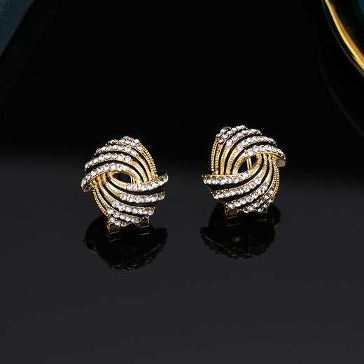 雀说新款黑色条纹镶锆石耳钉轻奢高级感时尚耳饰个性气质满钻耳环AL0580 商品图2