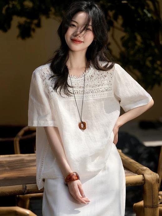 ✨【cosAcosB蕾丝亚麻半袖衬衫】老钱风天hua板！55%亚麻 45%棉，手感舒适柔软，坚韧耐用，天然抑菌，防紫外线 商品图1