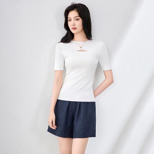 「高货wl」全新升级【铂金会员165/天猫219/差价54】(95048)洛诗琳冰感曲珠针织T恤2025夏季镂空设计显瘦短袖空调上衣 商品图1