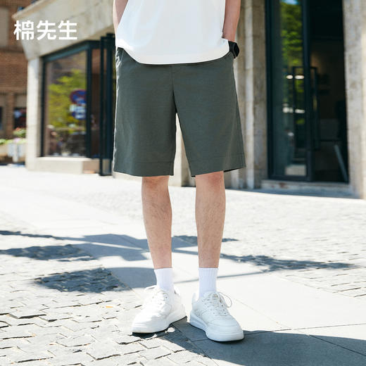 棉仓363818006-微宽松亚麻百慕大短裤 商品图0