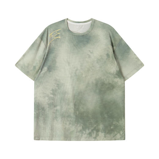 CryingCenter 速度感变形3Clogo灰绿扎染跑步吸湿速干运动短袖T恤 商品图3