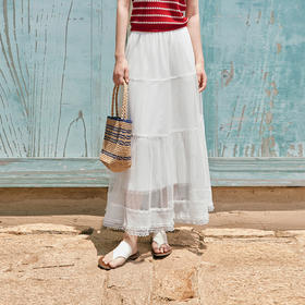 【严选】诗凡黎白色法式浪漫半身裙2025夏新款高腰显瘦气质花边网纱蛋糕裙7G6140661