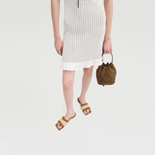 lost in echo2025年春夏新款羊皮度假风草编薄底一脚蹬凉拖鞋女 商品图3