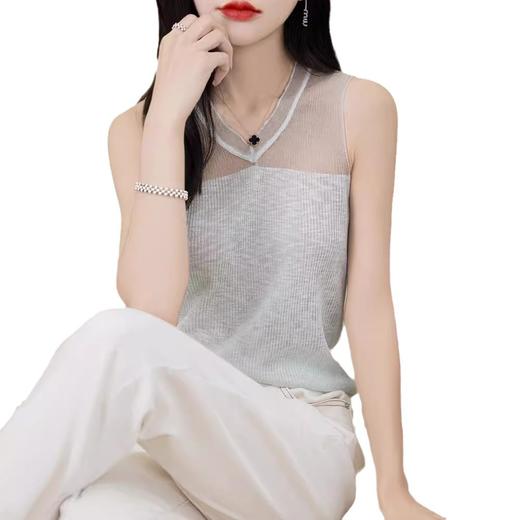 雀说镂空网纱吊带背心女无袖针织衫百搭新款上衣时尚轻薄舒适透气T恤AL1125 商品图4
