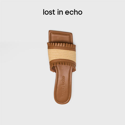 lost in echo2025年春夏新款羊皮度假风草编薄底一脚蹬凉拖鞋女 商品图0