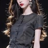 MZ1716今年流行爆款衬衫轻奢高级感别致漂亮法式独特黑色短袖上衣女夏季 商品缩略图3