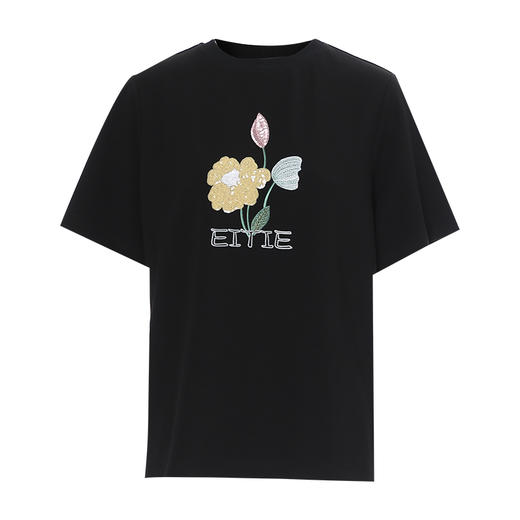 【彩色珠片绣花T恤】EITIE爱特爱休闲宽松短袖上衣夏季新款B2502606 商品图5