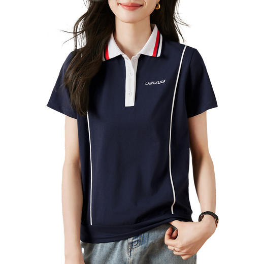 雀说翻领撞色短袖t恤新款宽松高端polo衫有领上衣半袖体恤AL20008 商品图4