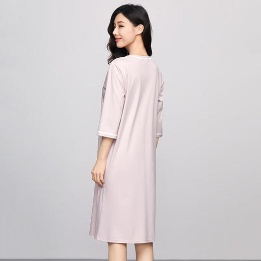 【3F】安莉芳纯棉圆领中袖睡裙女士花边装饰宽松家居裙EL00720 藕色LAV M 商品图1