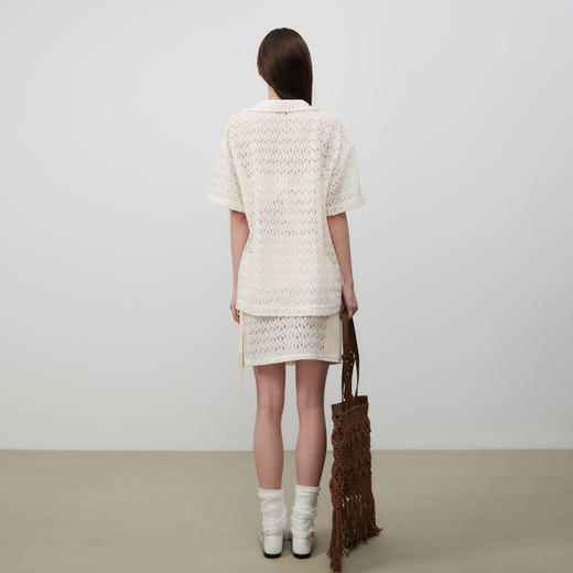 lost in echo2025夏季新款度假蕾丝钩花宽松衬衫抹胸背心半裙套装 商品图4