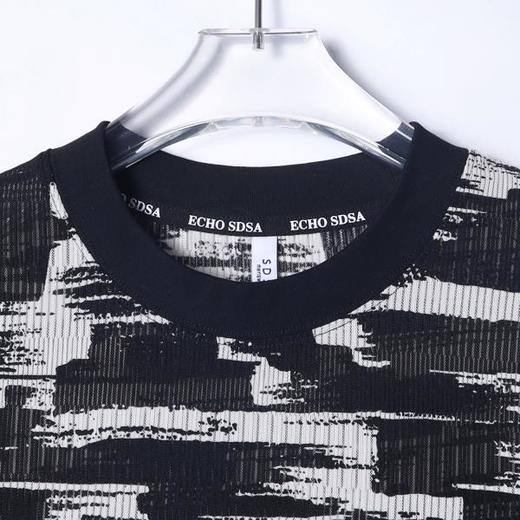 T3720夏季高级感新款男士痞帅撞色镂空短袖T恤时尚休闲宽松圆领上衣 商品图2