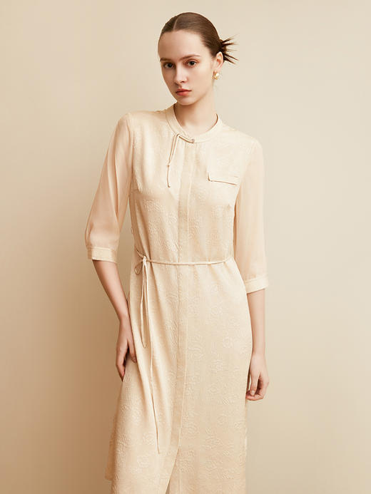 【桑蚕丝立体印花连衣裙】25年夏季新品女士真丝中长款复古盘扣裙子 商品图2