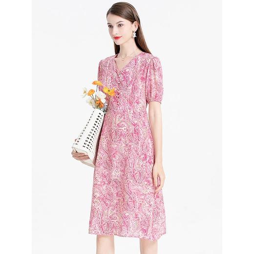 「高货oyg」全新升级【铂金会员487/天猫659/差价172】(04225)洛诗琳时尚V领真丝印花连衣裙2025夏季新款气质收腰A字裙 商品图0