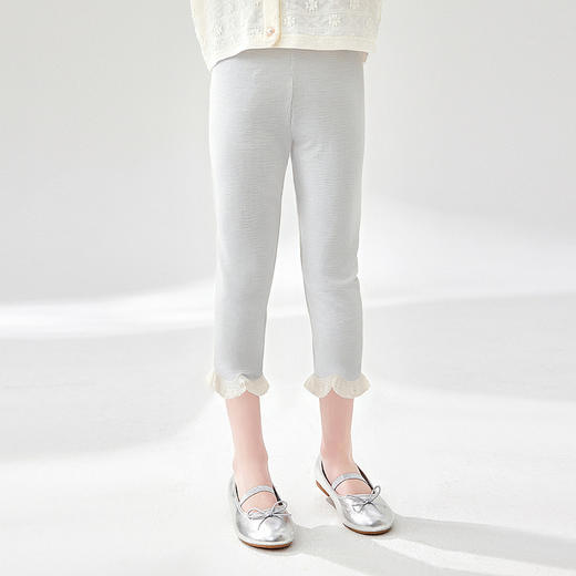 笛莎Deesha 童装女童裤子女童夏季脚口波浪蕾丝花边坑条打底裤 商品图1