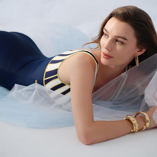 【3F】安莉芳条纹海军风女士连体泳衣ES00264 深蓝色 商品图2