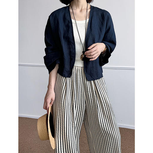 雀说新款长袖防晒衣女夏薄款宽松休闲亚麻开衫短外套AL250105-1 商品图2