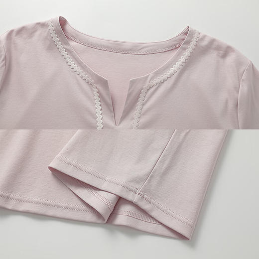 【3F】安莉芳丝光棉小v圆领短袖女士家居服套装EL00719 藕色LAV XL 商品图5