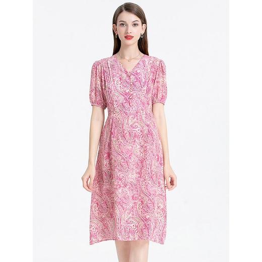 「高货oyg」全新升级【铂金会员487/天猫659/差价172】(04225)洛诗琳时尚V领真丝印花连衣裙2025夏季新款气质收腰A字裙 商品图1