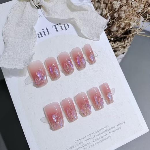 【中短梯显白穿戴甲】10片S189紫光钻闪中梯/短梯显白闪粉腮红钻甲手工假指甲片。ry 商品图2