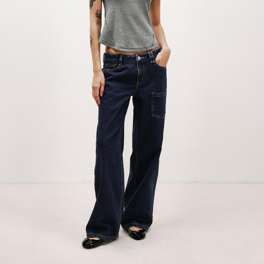 NUTH深蓝洗水复古宽松直筒牛仔裤女夏季 商品图3