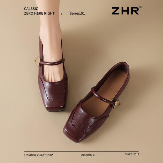 ZHR则则方头酒红浅口单鞋2025新款法式玛丽珍鞋复古一字带平底鞋 商品图8