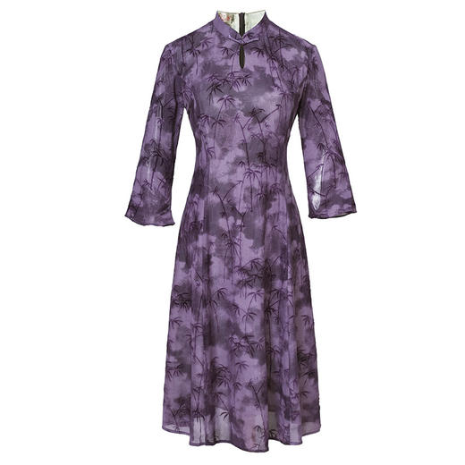 XGT-Q25012紫竹2025春夏女装新款中袖复古改良新中式修身旗袍连衣裙 商品图4