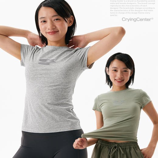 CryingCenter凉感系列圆领小logo健身短袖上衣正肩速干蓝鲸莫代尔 商品图1