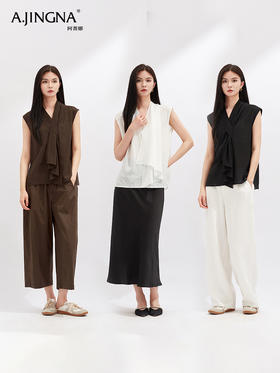 【灵动透气】阿菁娜醋酸不对称V领无袖个性结构上衣F30X202021