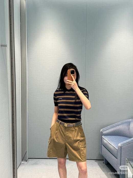 527-4 浩存妹纸同款 渠道圆正 miu 工装休闲短裤 中高腰 卡其裤 带腰带 商品图13