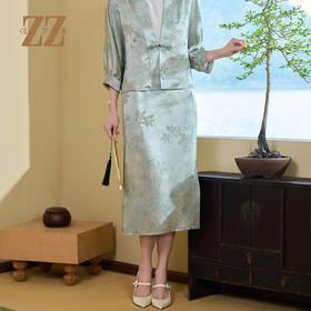 佐尔美夏季新款新中式国风桑蚕丝半身长裙女M52QS44