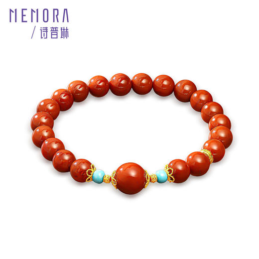 【新品首发】南红手链 中国风黄色18k金珠绿松石手串叠戴手链女士礼物MEMORA诗普琳MB005201 商品图4