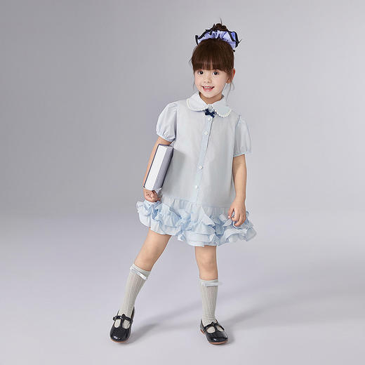 笛莎Deesha 童装女童连衣裙女童甜美学院风衬衫裙 商品图2