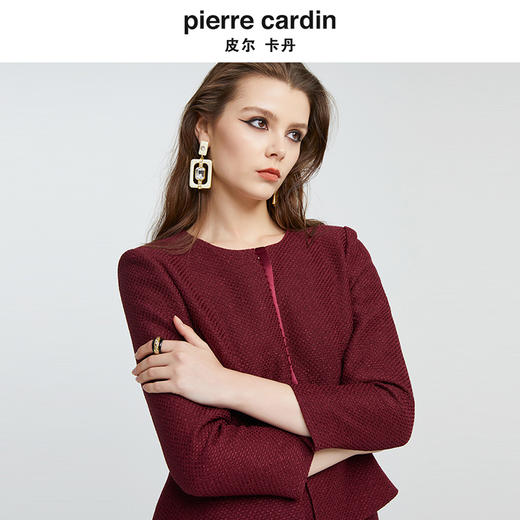 [皮尔卡丹女装]连衣裙夏季红色短袖蓝色印花法式复古裙 商品图4