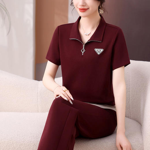 雀说时尚休闲运动套装女新款短袖薄款跑步红色宽松洋气两件套AL23028 商品图7